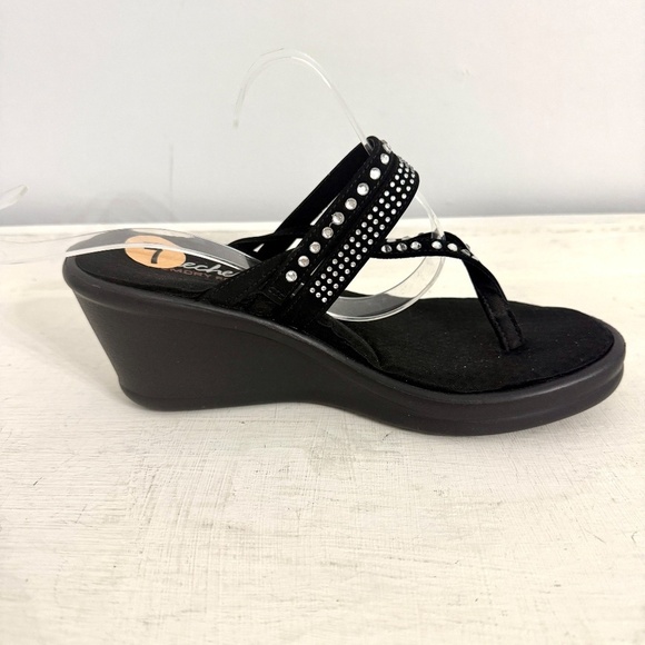 Skechers Black Rhinestone Cali Rumblers Comfort Slip On Wedge Sandals Size 7 - Picture 11 of 16